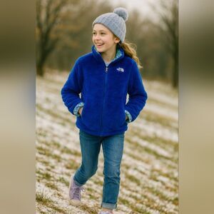 The North Face Reversible Quilted White Blue Floral Jacket Sherpa Girl Sz. XL 18